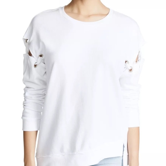 Joe’s Jeans Collection Alice Lace Up Sleeve White Sweatshirt Large - Picture 1 of 15